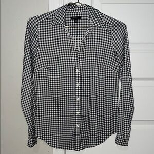 Ann Taylor Black and White Checkered Women’s Dress Button Down Shirt
